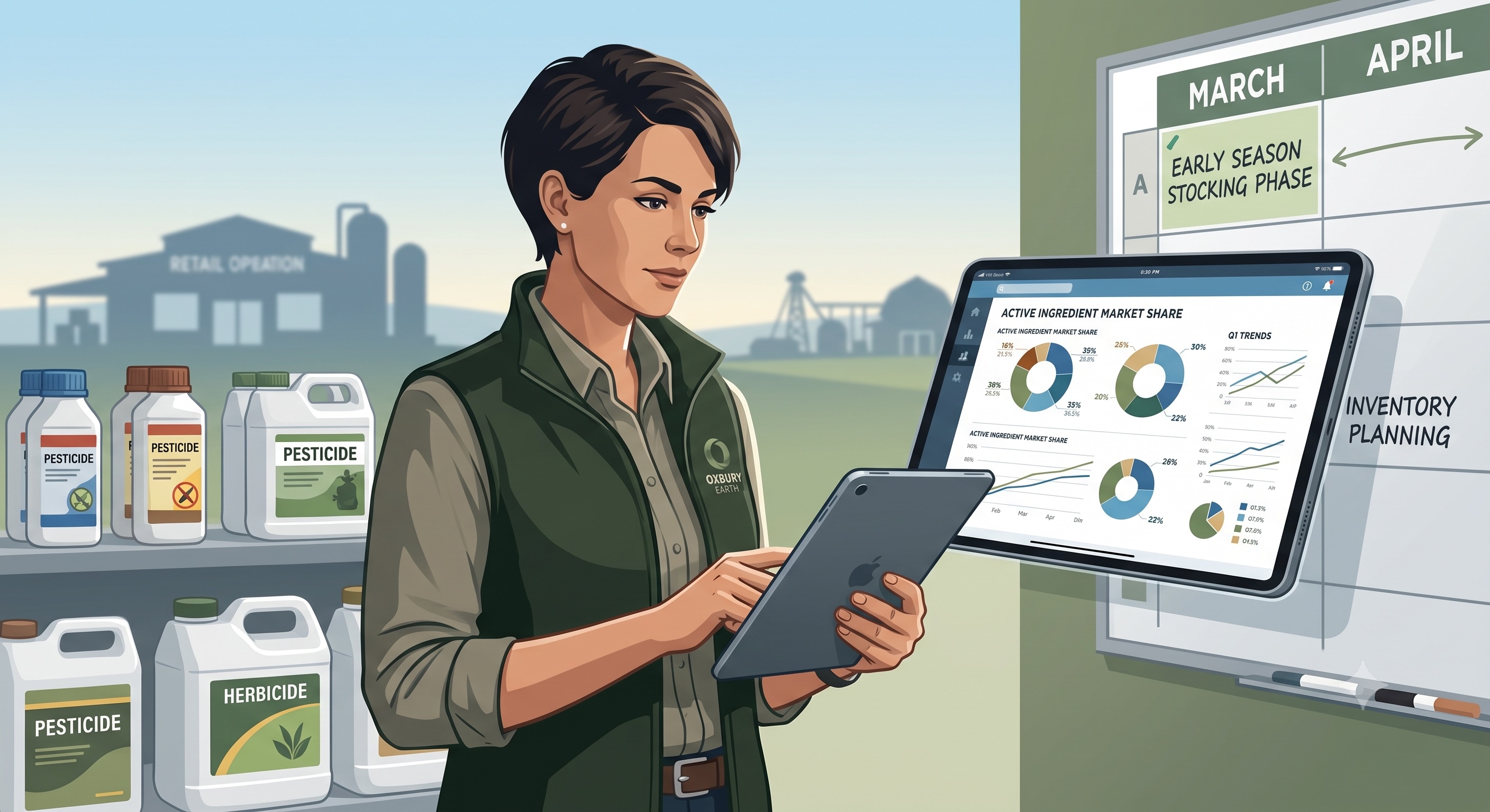 Analytics dashboard showing active ingredient market share data for ag retailers
