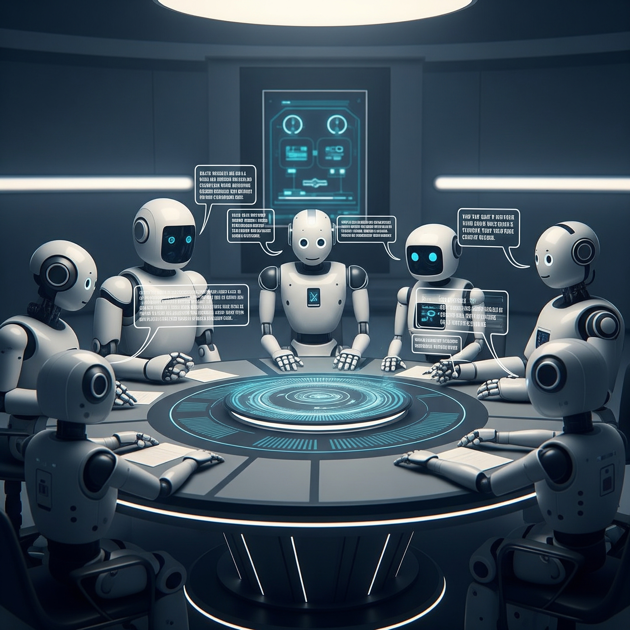 Illustration of an old telephone switchboard with robots managing connections, representing intelligent integration.